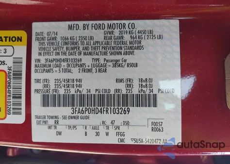 2015 Ford Fusion Se из США, поврежденный, VIN 3FA6P0HD4FR103269